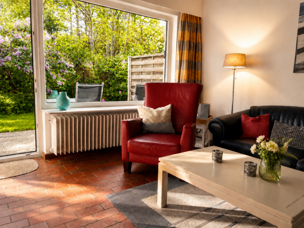 Wohnzimmer Ferienhaus mit Hund in Böhl